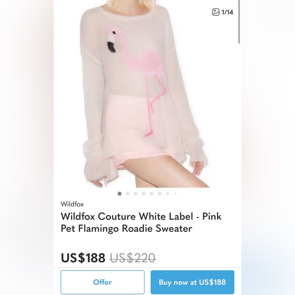 WILDFOX Pink Flamingo WHITE LABEL Knit Sweater Top Sheer Shirt  Wool Boho Kawaii - Picture 14 of 15